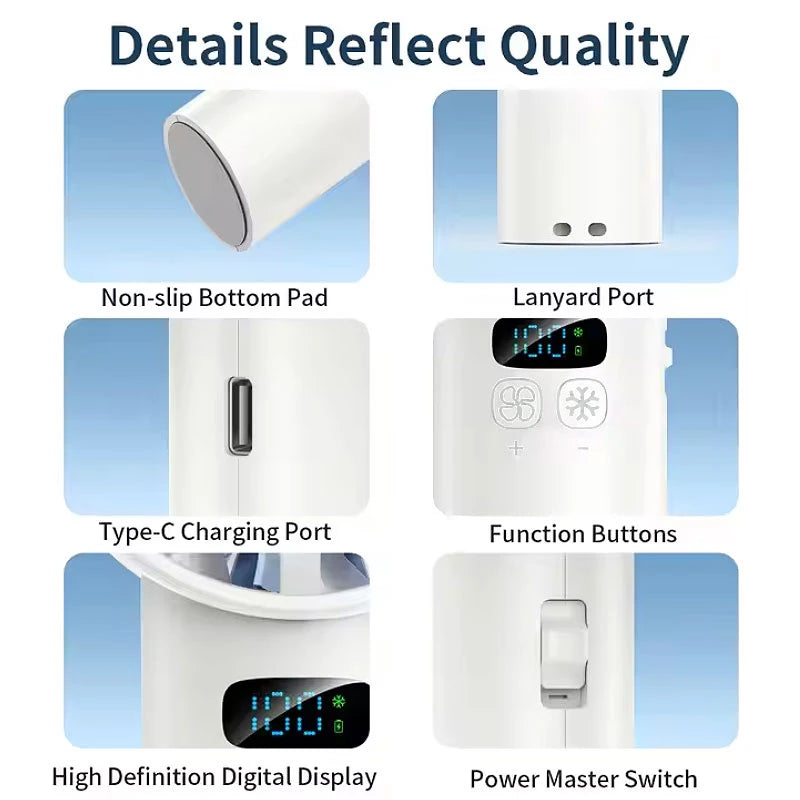 5200mAh Portable Mini Handheld Fan with LED Display Semiconductor Refrigeration 100 Speeds USB Rechargeable Battery Outdoor Fan