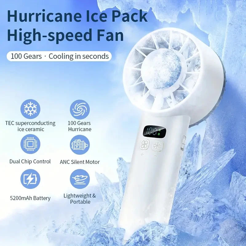 5200mAh Portable Mini Handheld Fan with LED Display Semiconductor Refrigeration 100 Speeds USB Rechargeable Battery Outdoor Fan