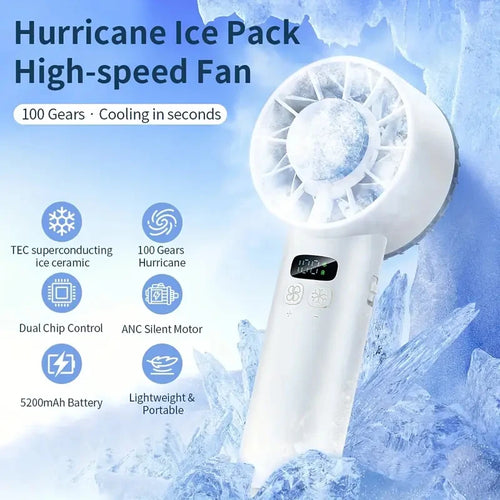 5200mAh Portable Mini Handheld Fan with LED Display Semiconductor Refrigeration 100 Speeds USB Rechargeable Battery Outdoor Fan